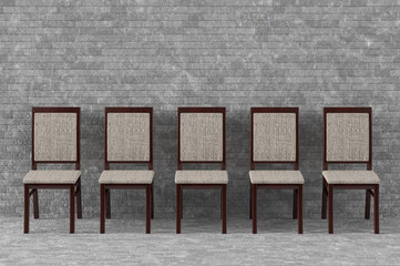Aufkleber - Modern wood chairs in front of brick wall