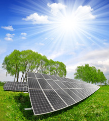 Wall Mural - Solar energy panels in spring landscape