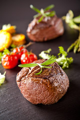 Sticker - Fresh beef steaks on black stone