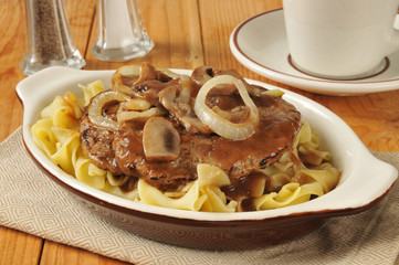 Canvas Print - Salisbury steak on noodles