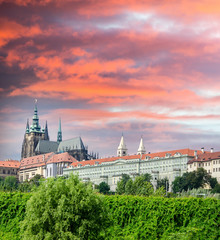 Wall Mural - View on the colorful summer Prague gothic Castle above River Vlt