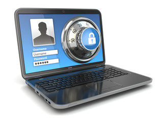 Poster - Internet Security.  Laptop and safe lock.
