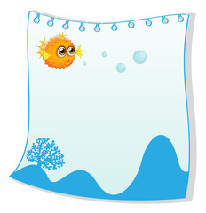 Sticker - An empty paper template with a puffer fish