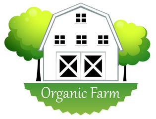 Wall Mural - An organic farm label with a wooden house