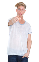 Wall Mural - young man pointing finger