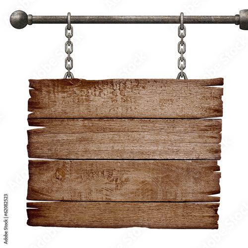 Fotografie, Obraz medieval signboard hanging on chain isolated on white