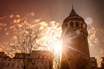 Wall Mural - Galata Tower, Istanbul, Turkey, at sunset sky