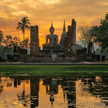 Buddha Statue In Wat Mahathat Temple, Sukhothai Historical Park,