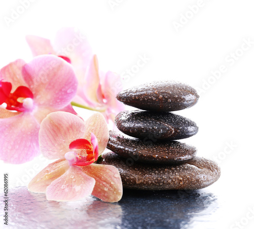Naklejka ścienna Composition with beautiful blooming orchid with water drops and