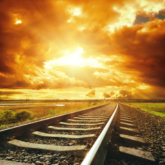 Wall Mural - dramatic sky and railroad