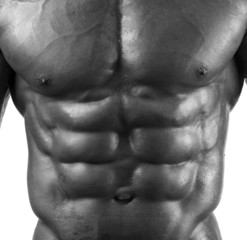 Poster - Close up on perfect abs. Strong bodybuilder with six pack