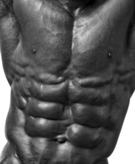 Poster - Close up on perfect abs. Strong bodybuilder with six pack