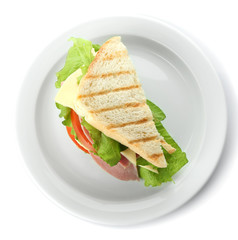 Wall Mural - Tasty sandwich with ham, isolated on white