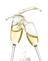 Canvas Print - Glasses of champagne with splash, isolated on white