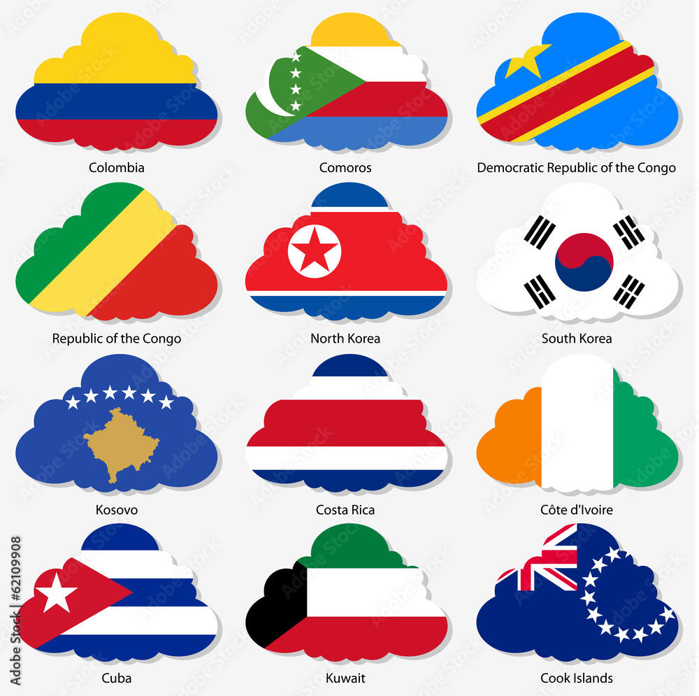 Set Flags of world sovereign states in form clouds. Vector il Stock ...