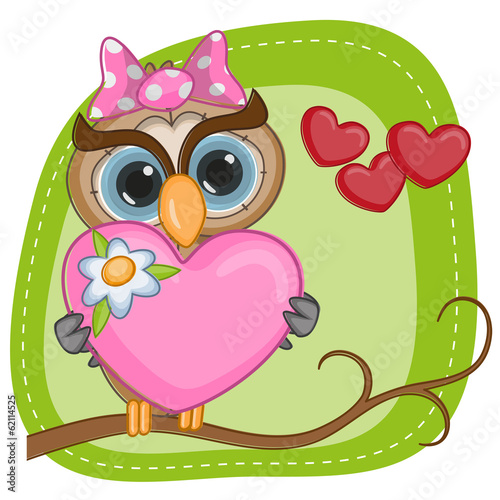 Obraz w ramie Owl girl with heart