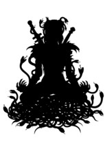 Silhouette Of Warrior Woman In Lotus With Snakes