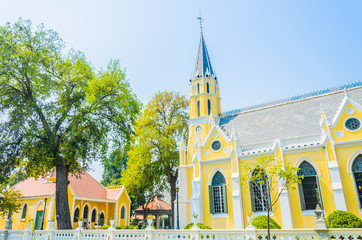 Canvas Print - Wat Niwet Thammaprawat Temple Church in ayutthaya Thailand