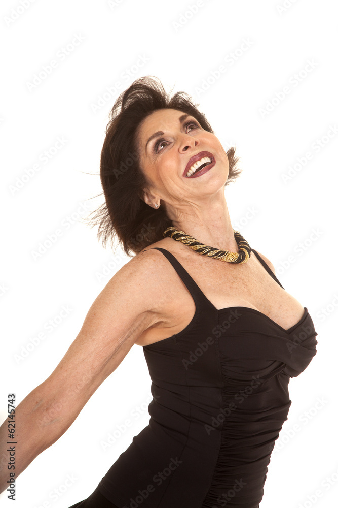 older woman black dress lean back Stock Photo | Adobe Stock