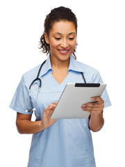 Sticker - doctor or nurse with stethoscope and tablet pc