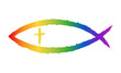 Christliches Fisch-Symbol in Regenbogenfarben, locker gezeichnet