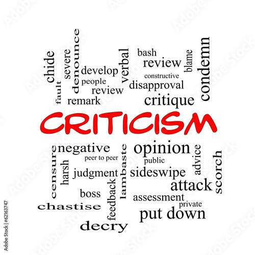 Fotografering Criticism Word Cloud Concept in red caps