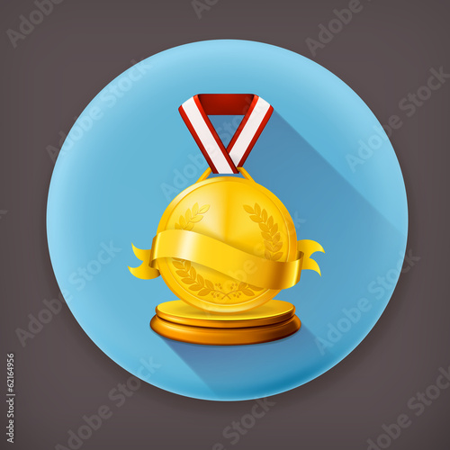 Gold Medal long shadow vector icon