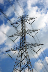 high voltage post.High-voltage tower sky background