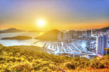 Wall Mural - Sunset at Aberdeen harbor in Hong Kong