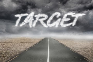 Poster - Target against misty brown landscape with street