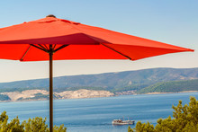 Summer Terace With Red Umbrella.
