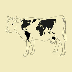 cow with world map