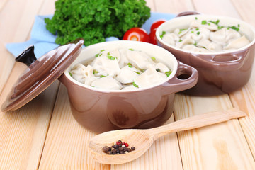 Wall Mural - Meat dumplings - russian boiled pelmeni close up