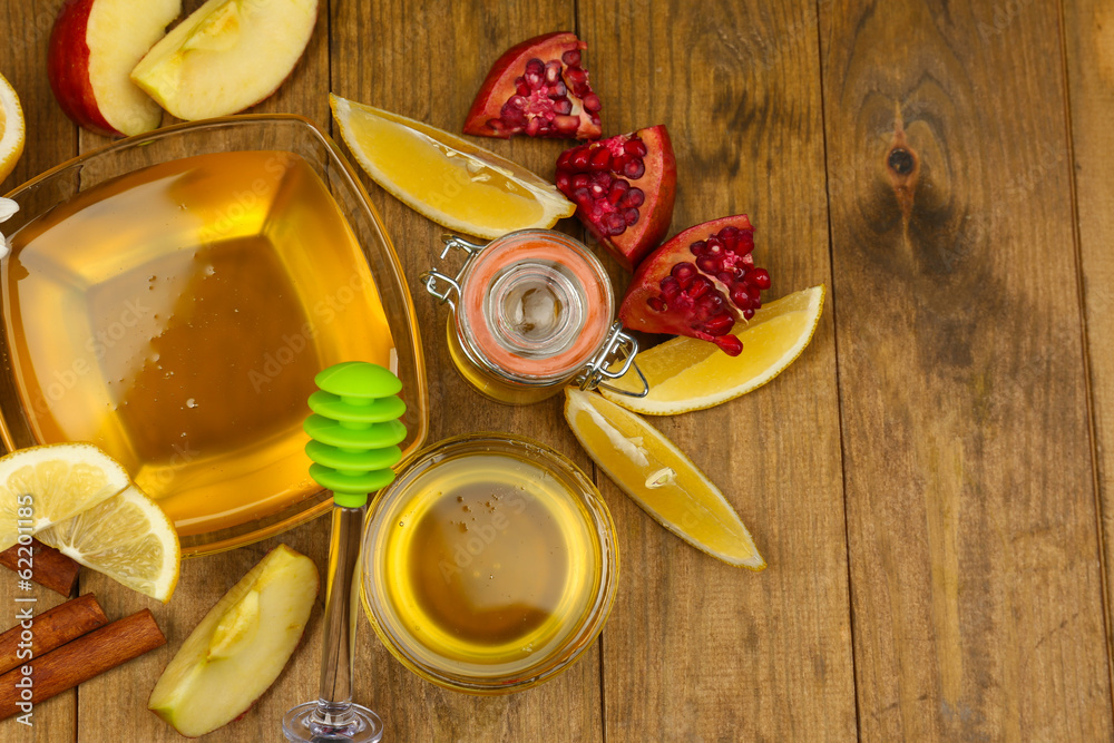 Sweet honey on wooden table
