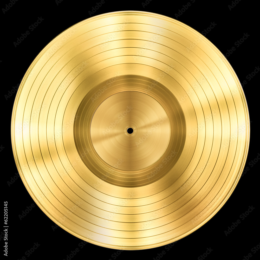 gold record music disc award isolated on black - obrazy, fototapety, plakaty 