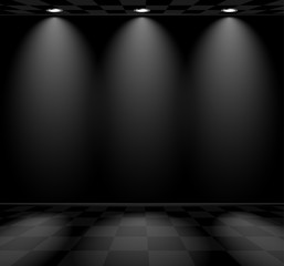Poster - Black empty room with checkered floor