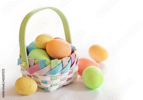 Spring Easter eggs in a basket