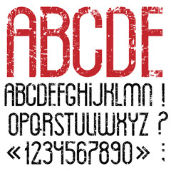 Poster - Alphabet letters, numbers and punctuation marks in grunge style