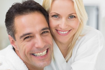 Closeup portrait of a cheerful woman and man