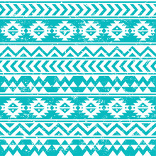 Aztec Tribal Seamless Grunge White Pattern On Blue Background