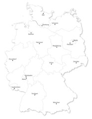  Vector map of German states with cites on white background.