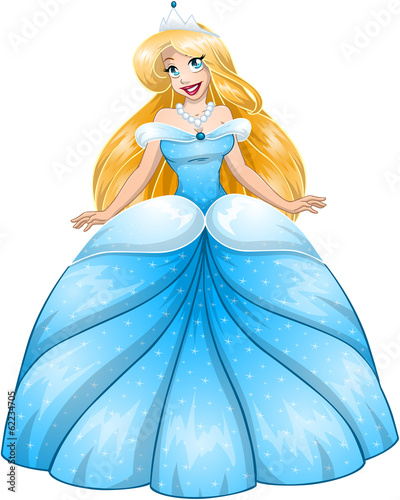 Fototapeta na wymiar Blond Princess In Blue Dress