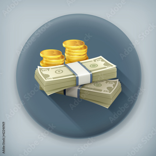 Money, long shadow vector icon