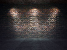 Old Brick Wall Illuminated By Spotlights