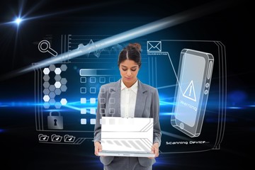 Poster - Businesswoman showing laptop with interface
