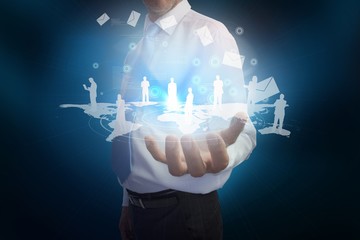 Poster - Businessman presenting map with email and human representations