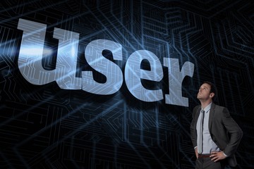 Poster - User against futuristic black and blue background