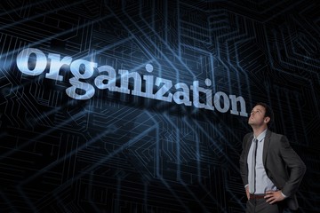 Poster - Organization against futuristic black and blue background