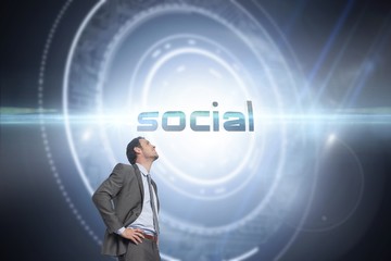 Poster - Social against black background with glowing circle