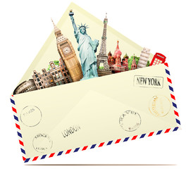 Wall Mural - travel in the envelope, the letter to the tourist attractions